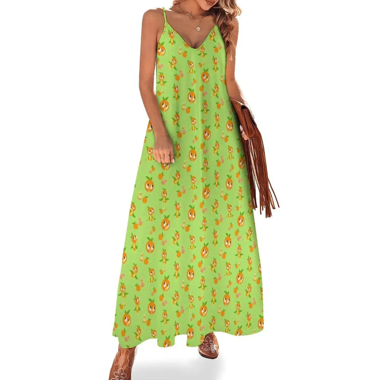 

Hello Sunshine! - Orange Bird (green background) Sleeveless Dress ladies dresses for special occasions Women long dress Dress