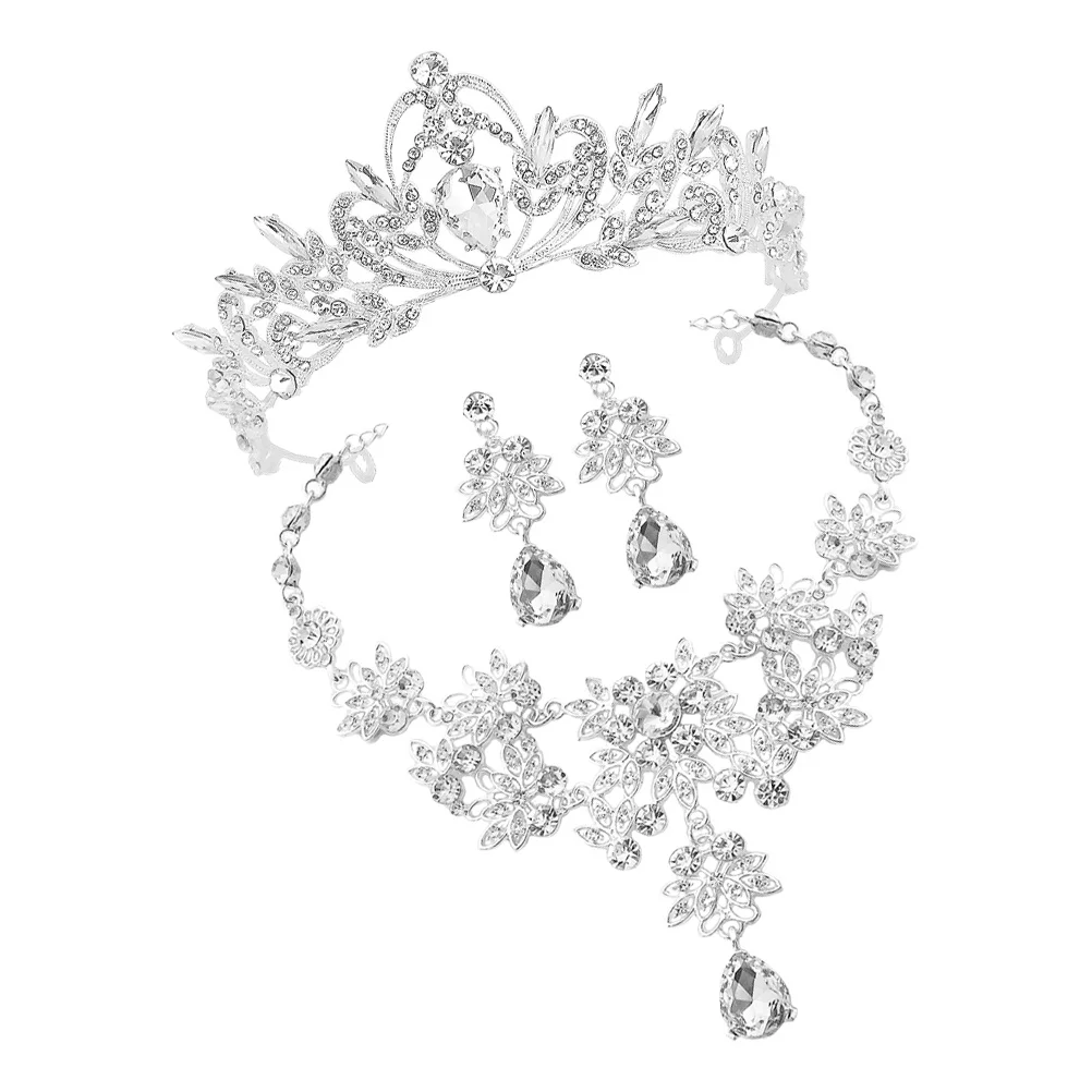 

1Set Rhinestone Crown Necklace Earrings Set Bridal Jewelry for Wedding Birthday Anniversary Bride Jewelries Women Jewelry Set