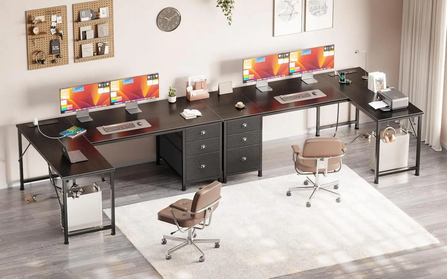 L Shaped Computer Desk with Built-in Power Outlets for Home Office, Study Room, and Gaming Setup – Modern Corner Workstation