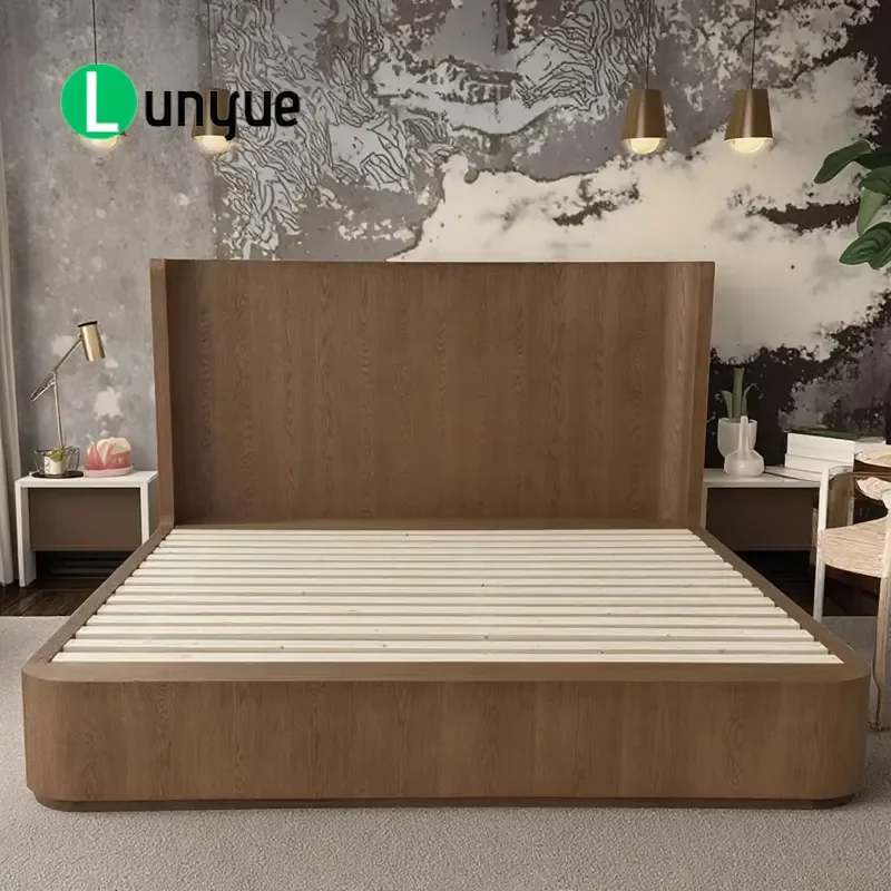 Modern Solid Wood Oak Queen Bed Frame For Hotel And Bedroom Furniture Durable Stylish Design Comfortable Sleeping Experience