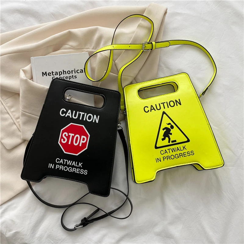 Crossbody Bag Women Creative Caution Letters Sign Handbag Cute Fluorescence Color Shoulder Bags for Female Clutches Purse Bolsa