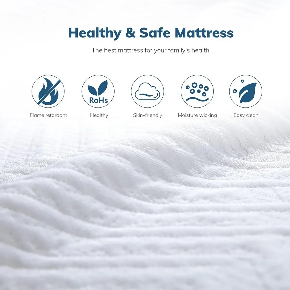 Matelas blanc en mousse à mémoire de forme, 6 pouces, moyen optimiste, gel rafraîchissant, thé vert, lit double dans une boîte