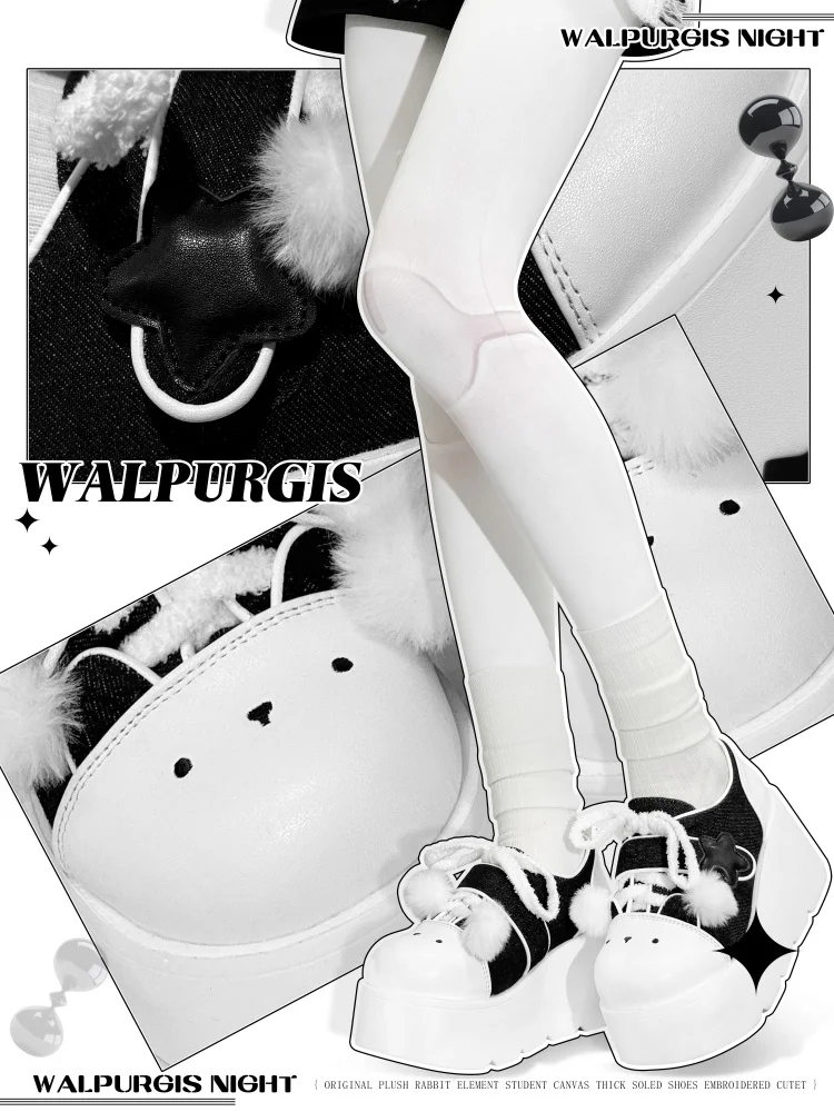 Witch Night รองเท้าเดี่ยวเด็กผู้หญิงแบบออริจินอล Y2k subculture ใช้งานได้หลากหลายรองเท้าผ้าใบส้นหนาโลลิต้าน่ารักรองเท้าโลลิตา