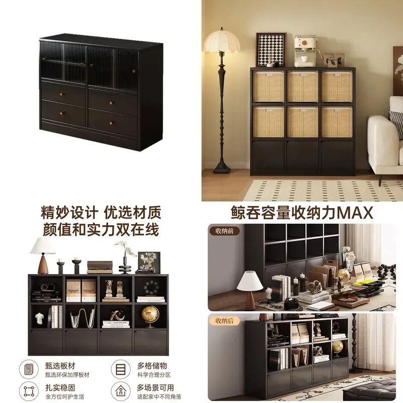 Black Medieval Style 9 Grid Storage Cabinet Living Room Sofa Side Table Bookcase Locker Furniture