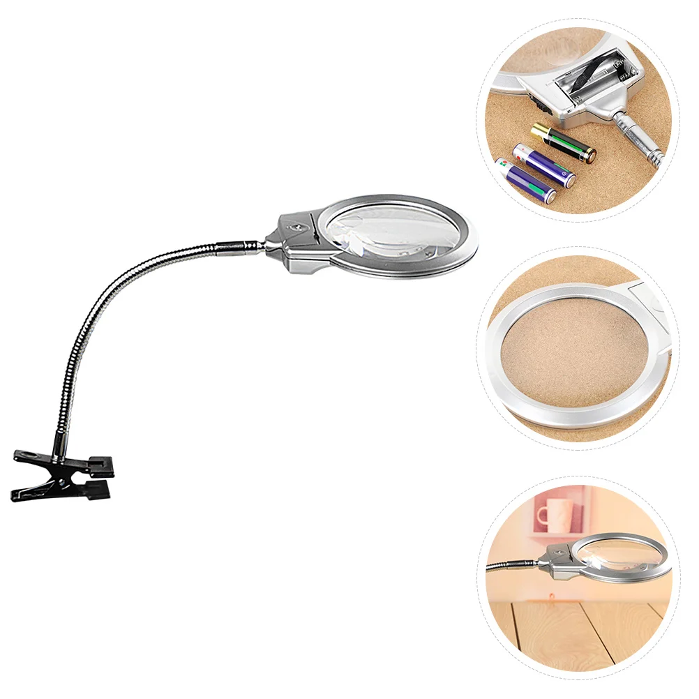 1pc led lupa de leitura lente acrílica mangueira metal clipe ajustável lâmpada luz branca alimentado desktop portátil