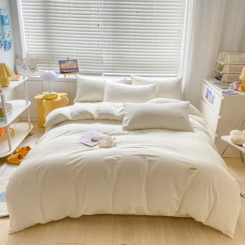 150/180/200CM Cheese White Brushed Bed Sheet Duvet Cover Pillowcase Four-piece Winter Autumn Bedding Set M048-2