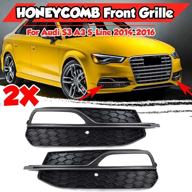 NEW-Front Lower Bumper Fog Light Cover Grill Grille For  A3 S3 S-Line 2014-2016 8V3807682L 8V3807682G