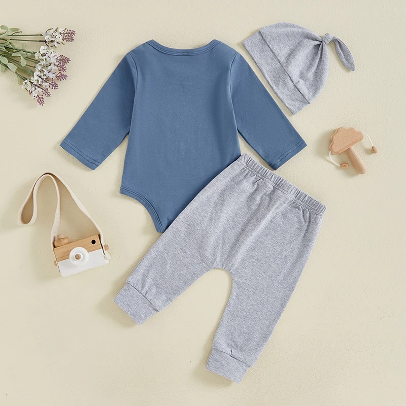 Little Dude Baby Boy Outfit Newborn Clothes Infant Long Sleeve Romper Bodysuit Shirt Top And Pants Set With Hat Fall Outfit