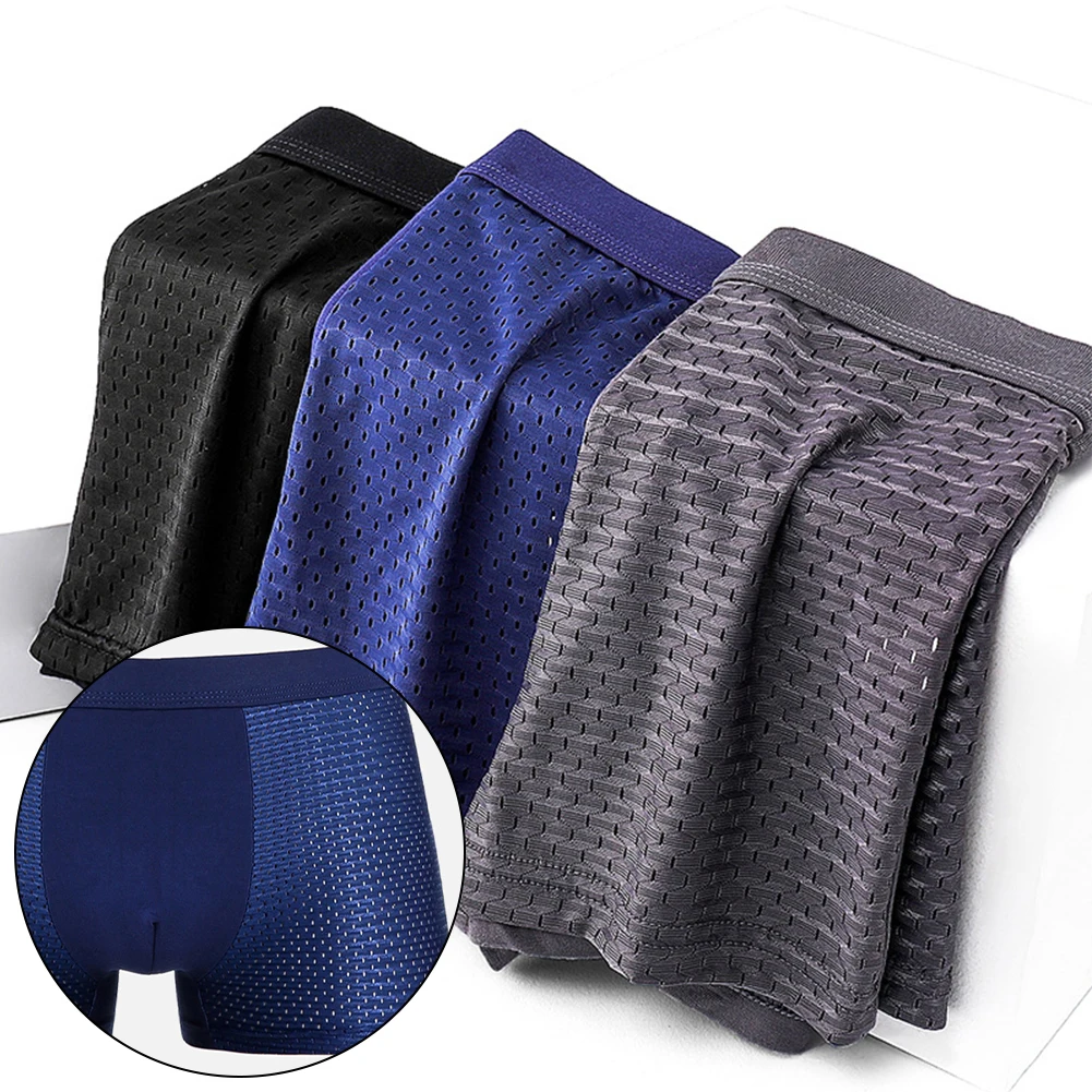 

Red Grey Color Men's Underwear Comfortable Ice Silk Boxer Trunks Mesh Boxers Shorts Sports Breathable Panties