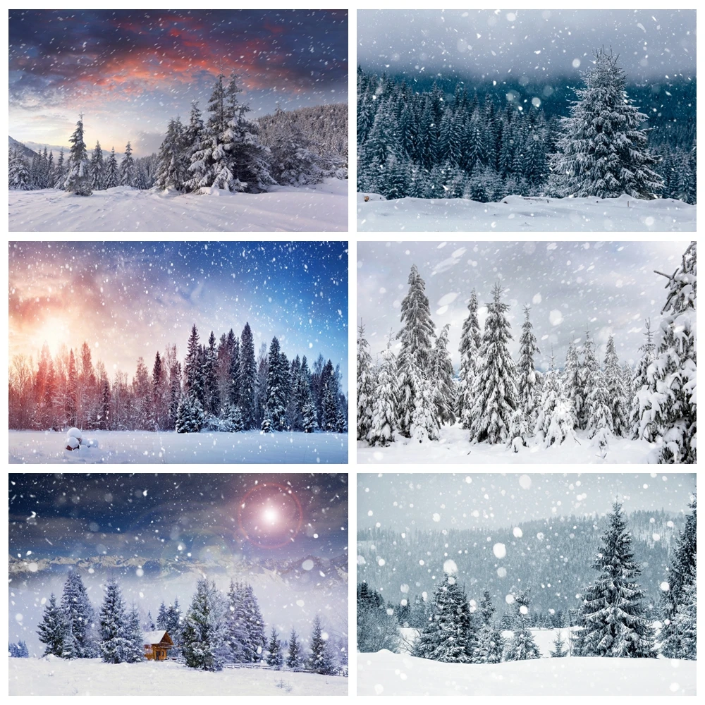 

Winter Scenery Backdrop Pine Tree Snowy Natural Landscape Home Decoration Portrait Photo Background for Photography Studio Props