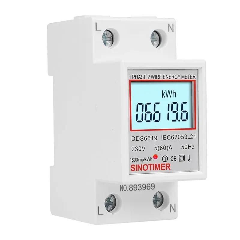 A56K  DDS6619-006 Backlight Display Single-Phase DIN Rail Type Watt-Hour Meter 2P Electronic Watt-Hour Meter 5(80)A 230V