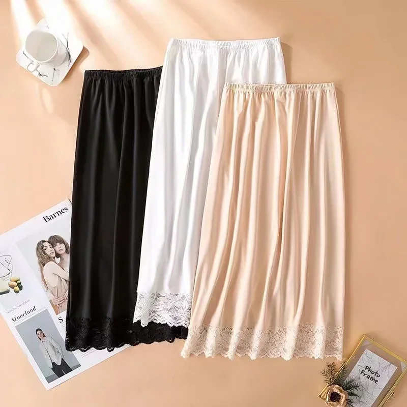 Underskirt Half Slips Dress for Women Summer Thin Ice Silk High Waist Elastic Anti-Penetrating Underskirt Lining Lace Innerwear