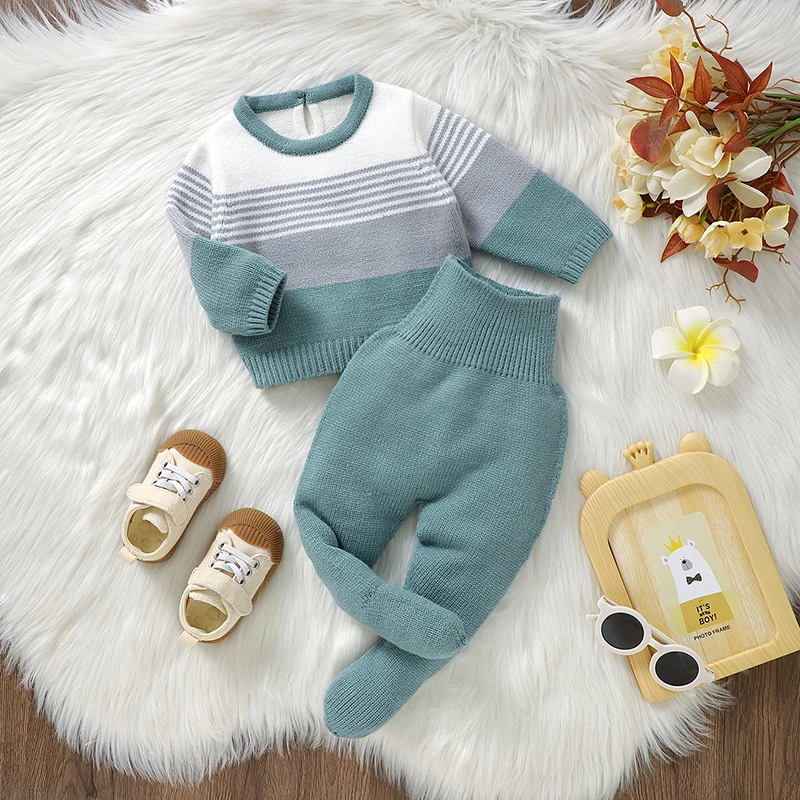Toddler Boys Girls Sport Suits Spring Autumn Casual Full Sleeves Sweaters Tops+Pants Outfits Sets Newborn Infant Knit Tracksuits