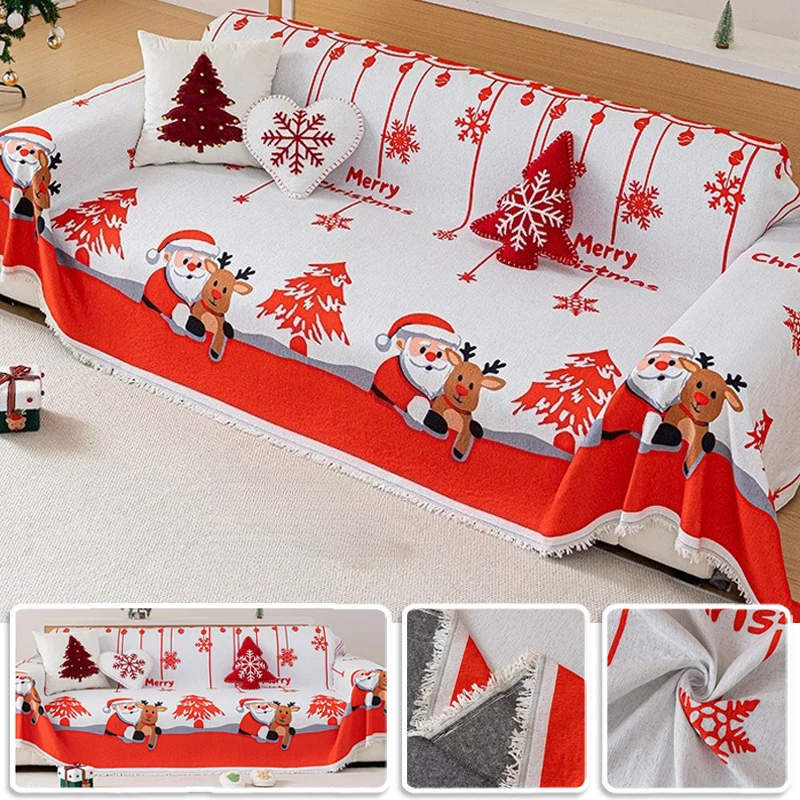 

1PC Chenille Sofa Cover Towel Christmas Sleigh Forest Pattern Sofa Slipcover Protector for Bedroom Office Living Room HomeDecor