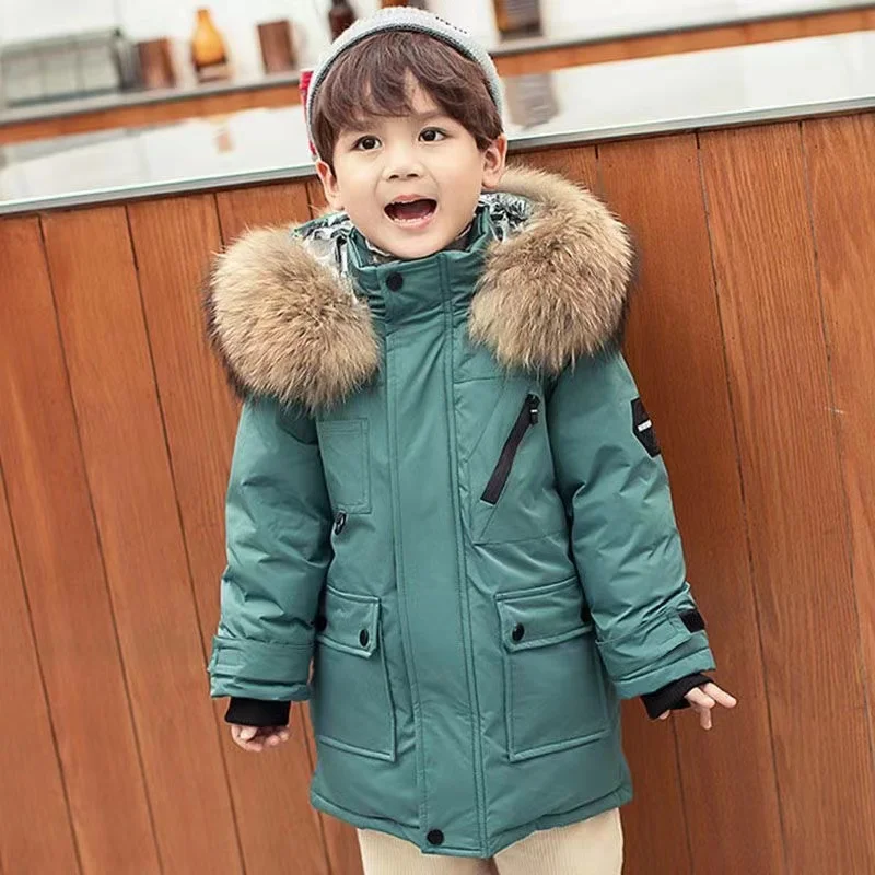 New Winter -30 Down Cotton Jacket Boys Waterproof Hooded Boys Children Outerwear Clothing Teenage 5-14Y clothes Kids Parka 2024