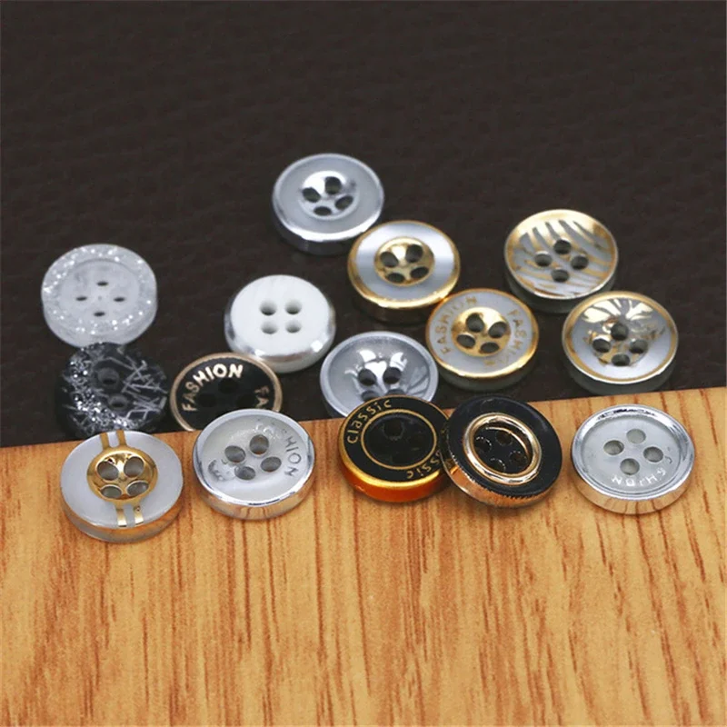 50pcs Resin Shirt Button Scrapbooking Round Gold Edge 4 Holes 11.5mm Costura Botones Bottoni DIY Crafts Clothing Garment Sewing