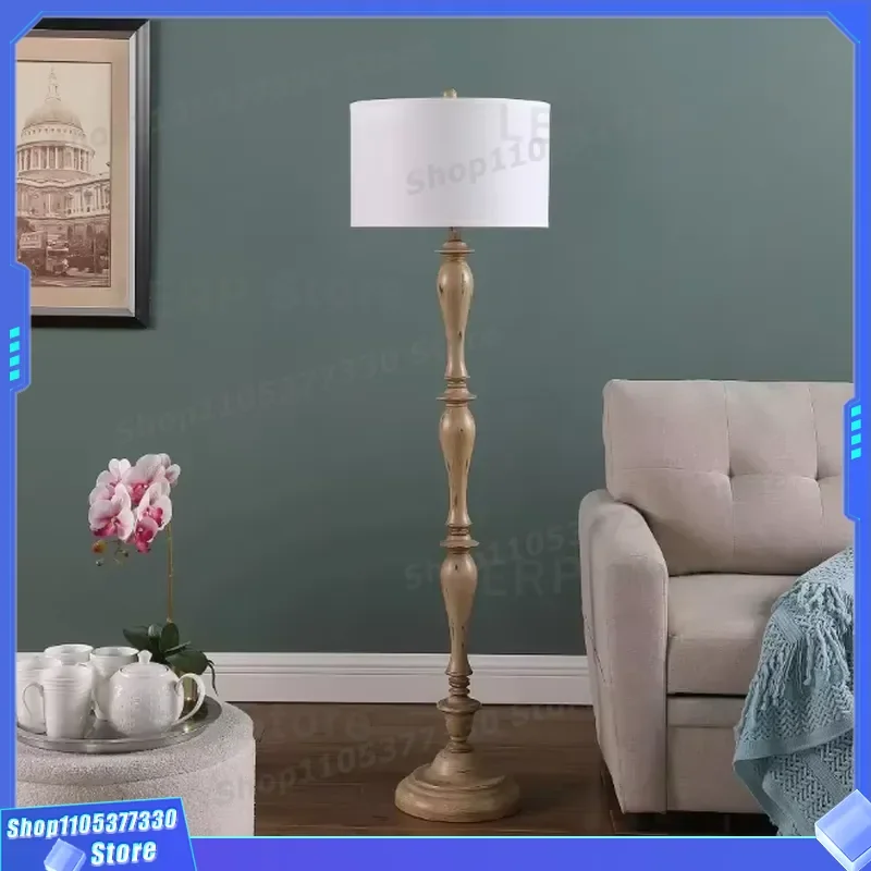 Vintage American Style Wooden Floor Lamp for Living Room Bedroom Decor Tall Standing Light Home Interior Design Furniture