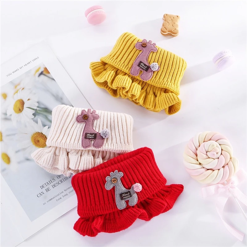 2/1PC Warmer Baby Knitted Scarf Cartoon Giraffe Ruffle Neck Girls Kids Warm Scarves Collar Circle Outdoor Winter Scarfs 6 Colors