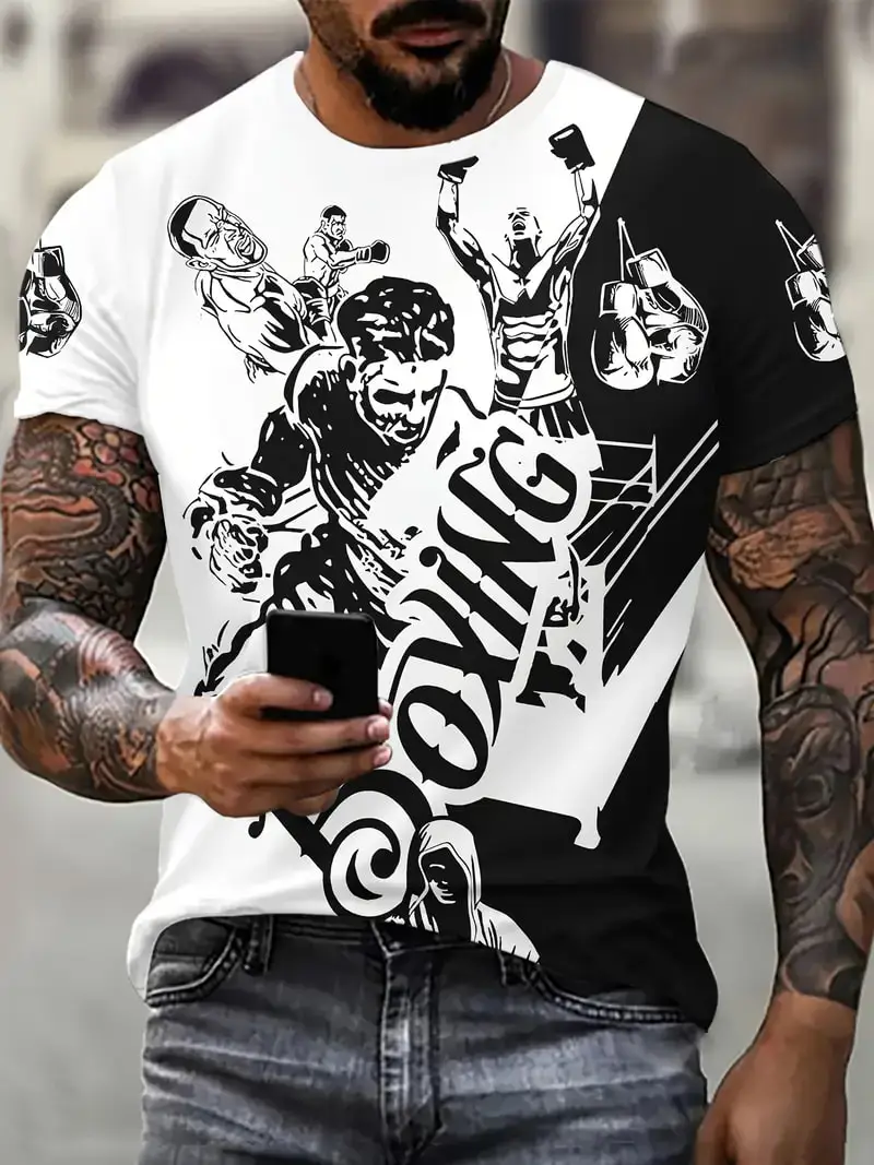 Summer Short sleeved Men\'s Sports T shirts 3D Print Boxing Fight Training Clothing Oversized Short sleeve T-shirt Top O-Neck Tee