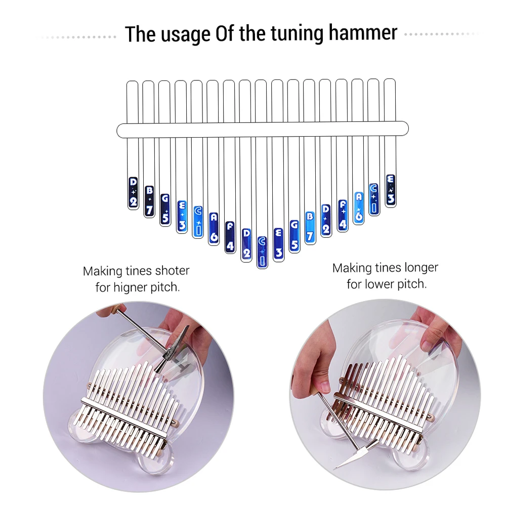 Muslady 17-مفتاح كاليمبا الإبهام البيانو مادة أكريليك شفافة مع حقيبة حمل الموسيقية ملاحظة ملصق ضبط المطرقة 17 مفتاح كاليمبا