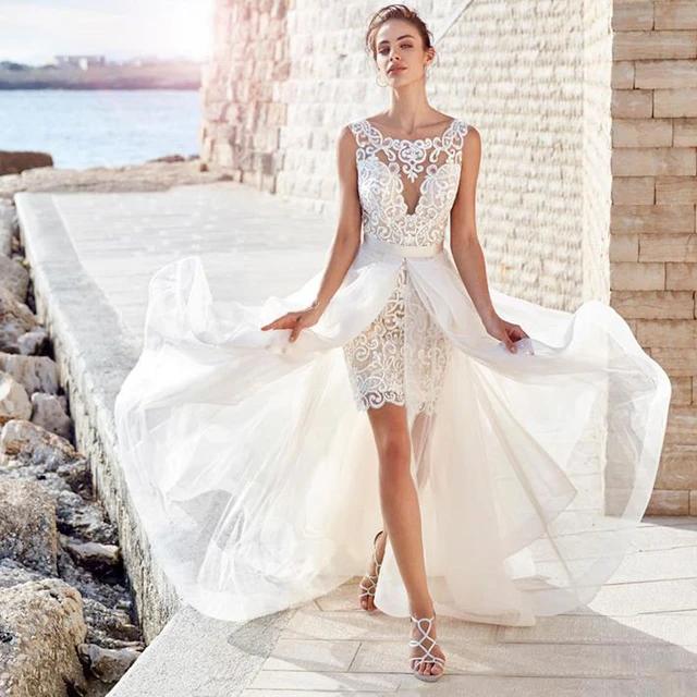 Robe de mariée courte avec traine amovible cheap