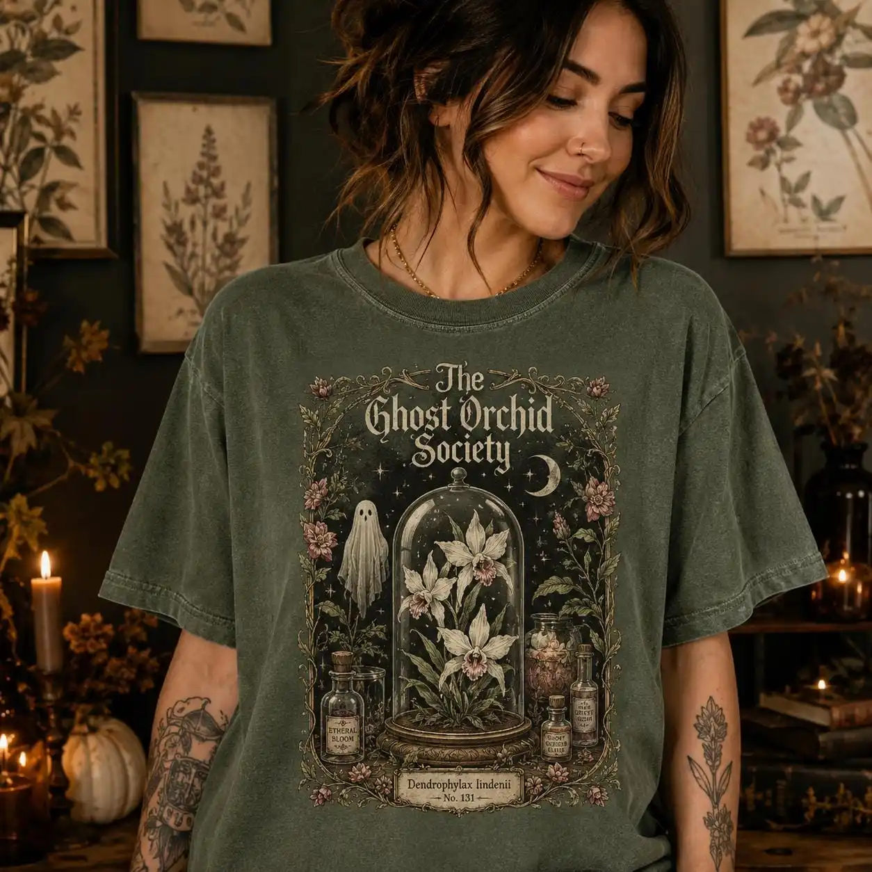 The Ghost Orchid Society Shirt, Comfort Halloween Shirt, Botanical Gothic Tee, Witchy Floral Spooky Fall Shirt