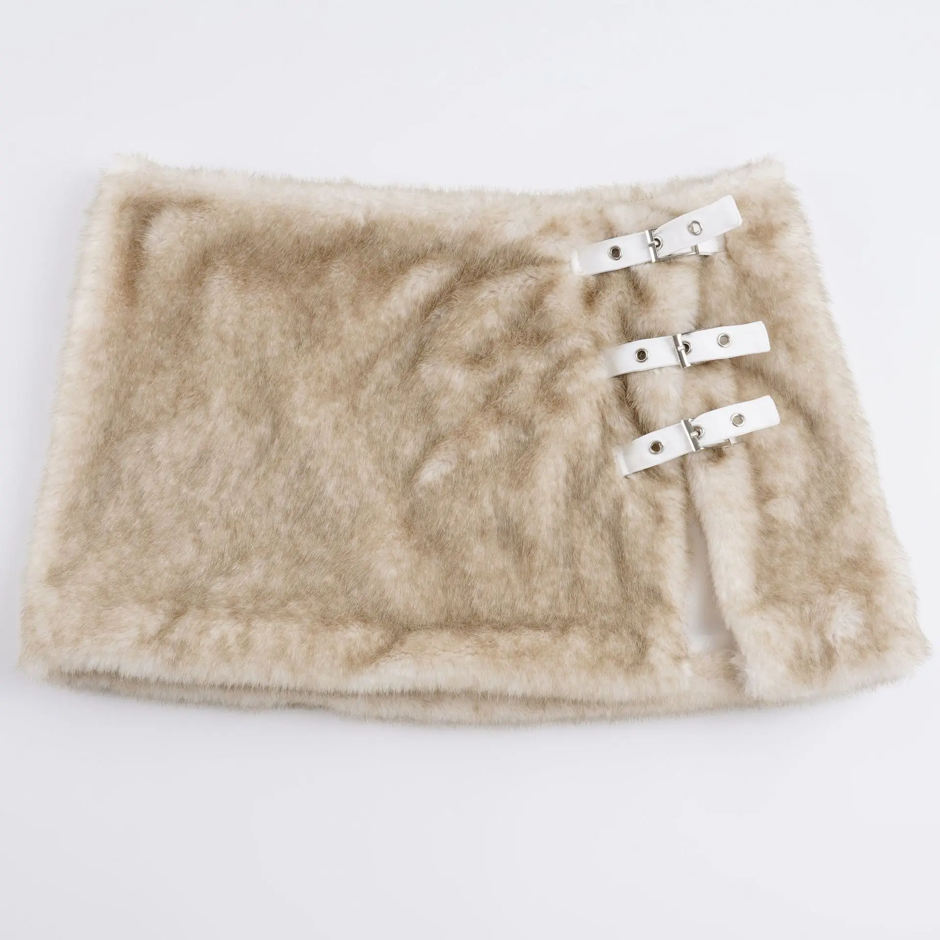 Autumn and Winter Women's Y2K Skirts Street Spice Girl Fashion Fluffy Splicing Leather Buckle Hollow Hip Skirt