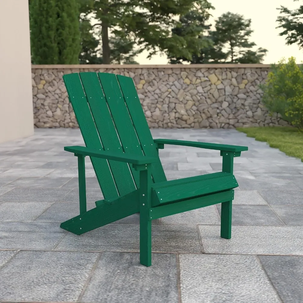 Weather Resistant Poly Resin Adirondack Chair, Durable Outdoor Deck and Patio Seating, Green