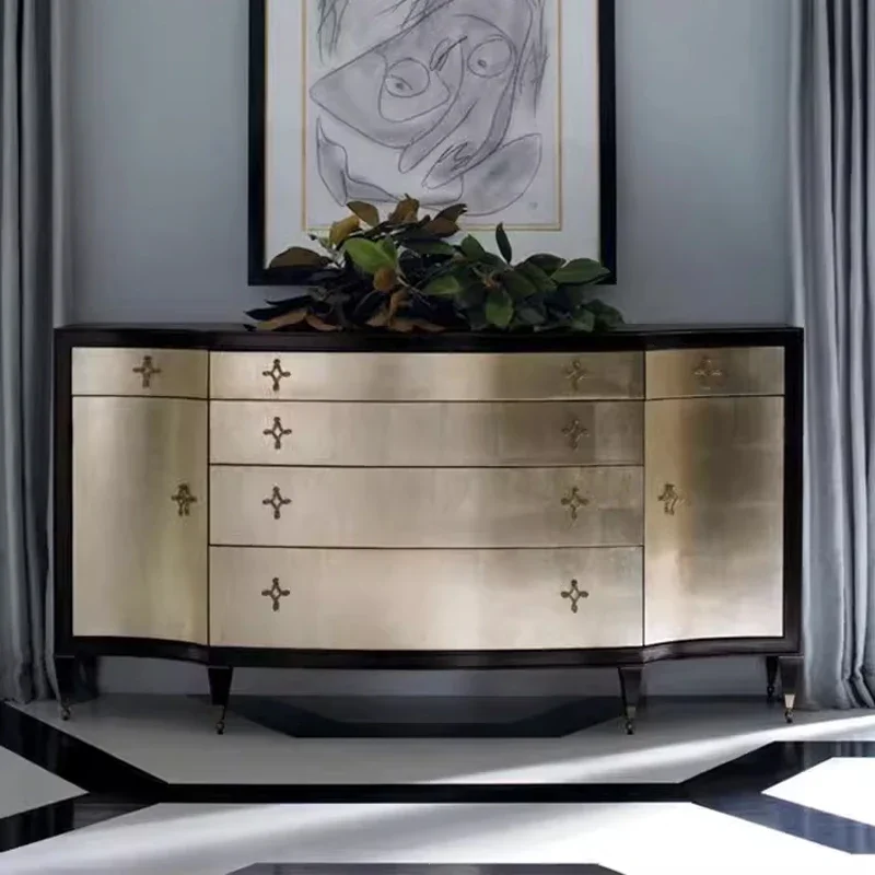

ls 27 American light luxury champagne gold porch cabinet neoclassical home bedroom storage drawer cabinet
