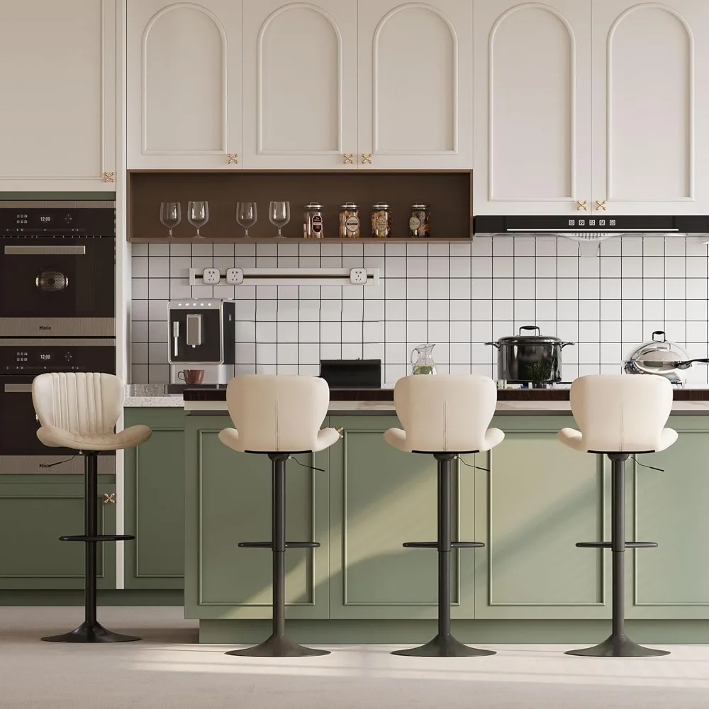 مجموعة مقاعد بار مكونة من 4 قطع، مقاعد بار جلدية قابلة للتعديل، ارتفاع مضاد، مقاعد بار حديثة، مجموعة كراسي جزيرة مكونة من 4 قطع للمطبخ،