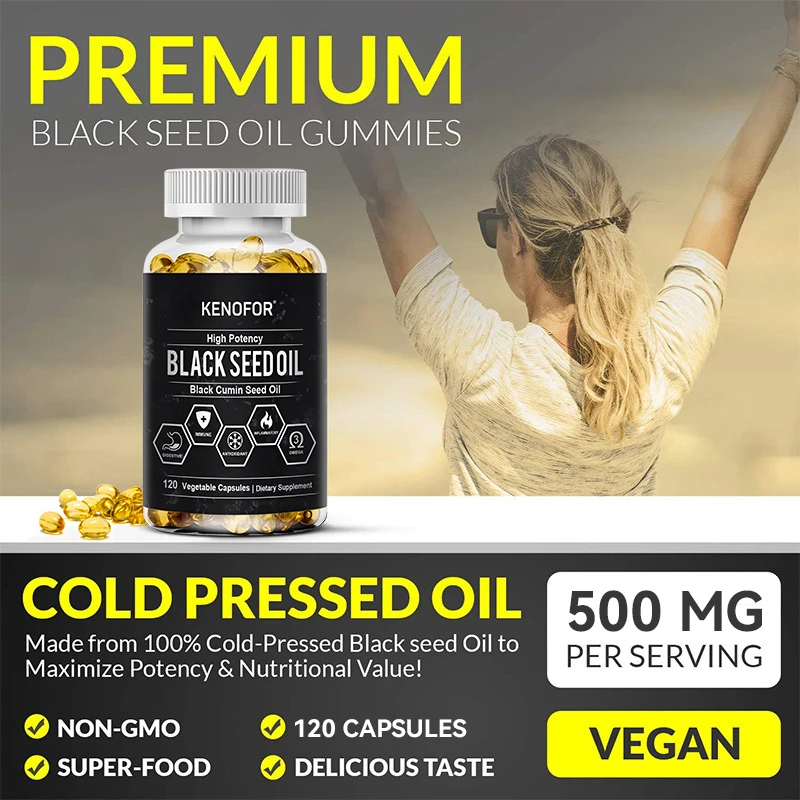 Black Seed Oil Capsules - Cold Pressed Organic Black Cumin Seed Oil for Immune System, Digestion, Skin, Hair, Heart Health