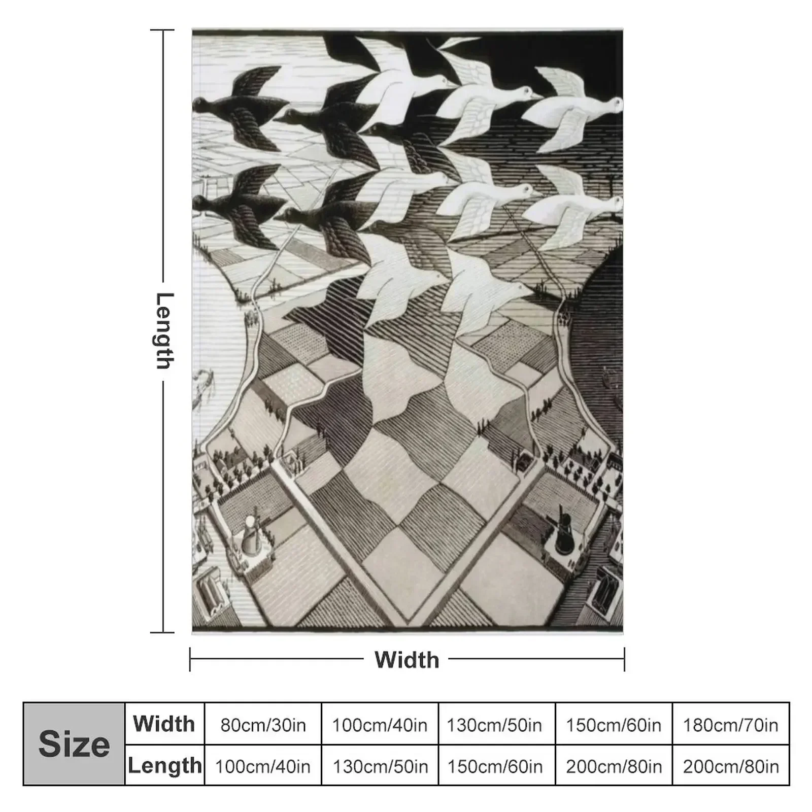 Day and Night by Maurits Cornelis Escher Throw Blanket couch cozy soft plush fuzzy picnic outdoor blanket