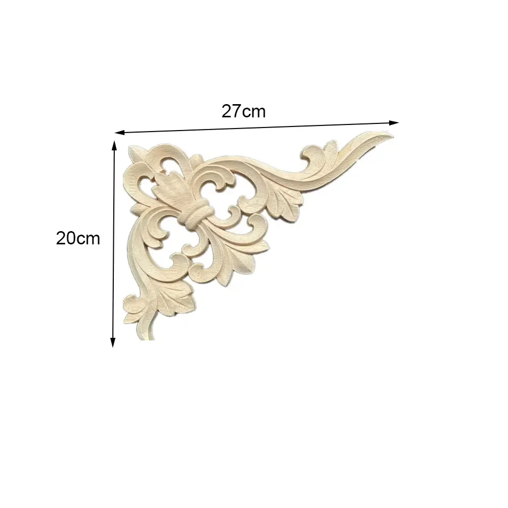 2PCS 27cm Woodcarving Corner Decal Unpainted Natural Wood Decal Oak Triangle Onlay Applique Frame Home 3D Flower Decor Fittings