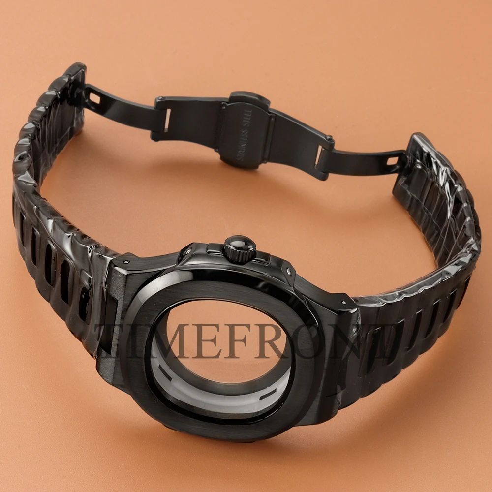 Cassa NH35 nera da 40 mm per parti di orologi modificate Nautilus quadrante in acciaio inossidabile lancette verde luminoso adatto al movimento NH35 NH36 NH38