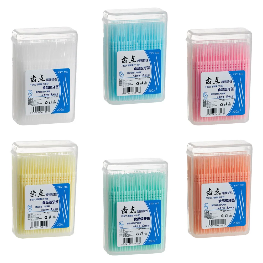

Toothpick Brush 6 Boxes Double Head Plastic Toothpicks Disposable Cleaning Tool Interdental Brushes Dental Floss Oral Hygiene