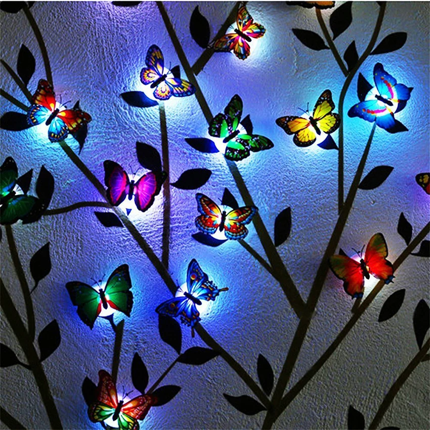 5pcs Butterfly Night Light Colorful Changing LED Night Light Lamp Wall Stickers Home Christmas Party Desk Wall Decoration Lights