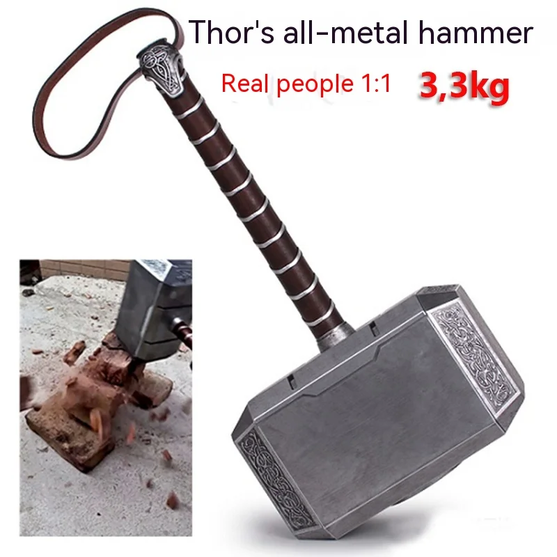 [metal Made] Collection 1:1 Cosplay Marvel Super Hero Thor Hammer Mjolnir Toy Adult Costume Party Metal Hammer Base Model Stand