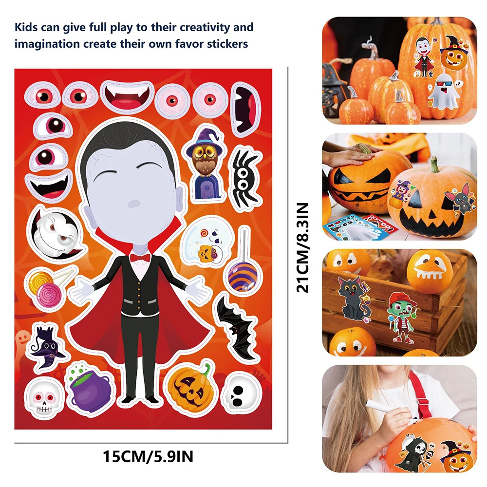 8/16Sheets Children DIY Puzzle Stickers Horror Halloween Decoration Cute Ghost Vampires Bat Decals Kids Jigsaw Toys Party Gifts