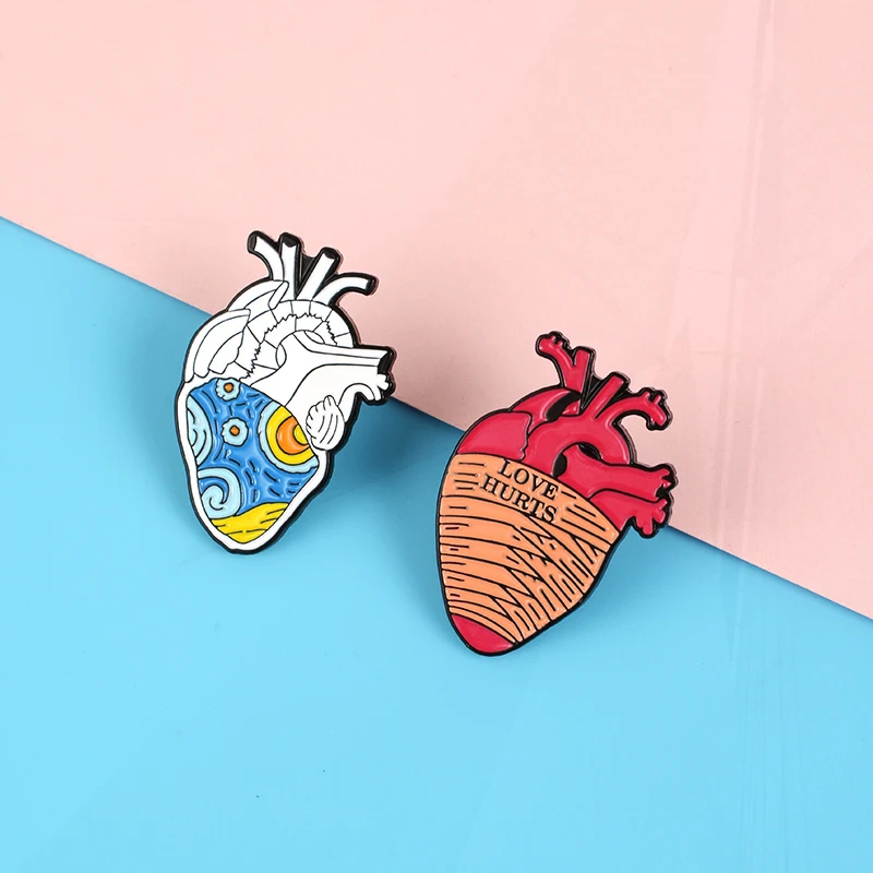 Broche esmaltado para médico, Pin de Neurología cardíaca, insignia de solapa para regalos, 18 estilos, Pin de la serie de órganos del corazón, corazón anatómico médico