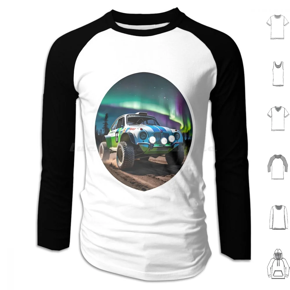 Rally Dirt Racing Car With Aurora Borealis Hoodies Long Sleeve Rally Racing Motorsport Car Wrc Rally Racing Rally Car