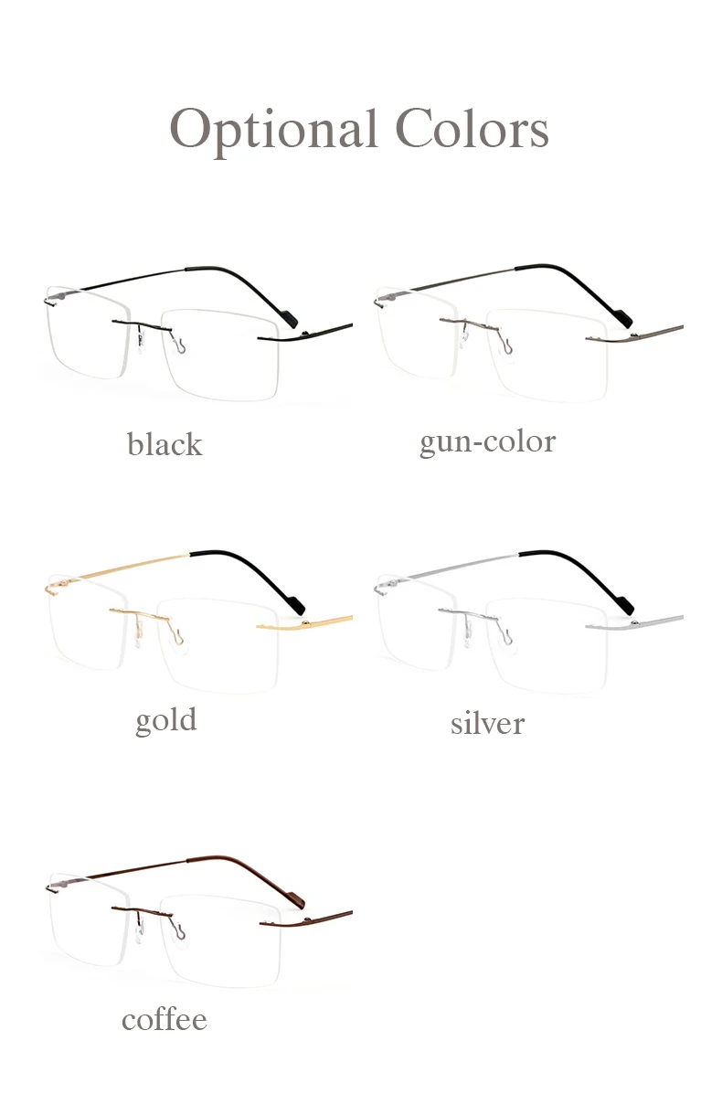 New 2022 Rimless Glasses Frame with Recipe Customized Lenses Shapes Flexible Temple Legs Prescription Eyeglasses for Men Women