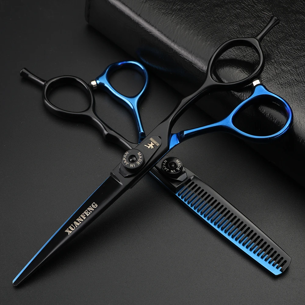 Spring clip screw double color hair scissors 6 inch 9cr18 steel barber cutting scissors and thinning scissors