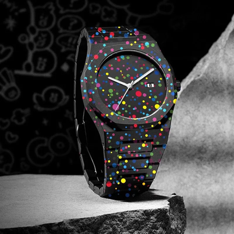 GOGARAMA Trendy Colored Polka Dot Dial Calendar Waterproof Men's and Women's Sports Watch Lightweight Plastic Quartz Clock Gift