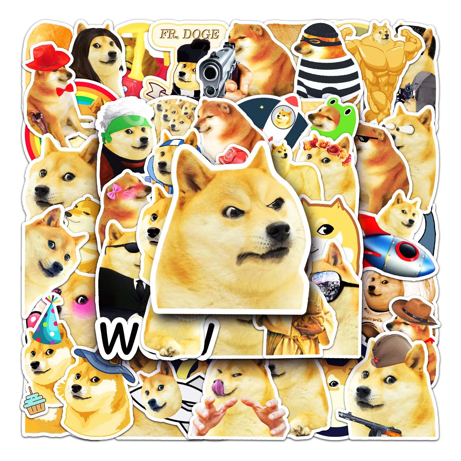 50Pcs Emoji Dog Series Cartoon Cute Waterproof Sticker Skateboarding Snowboard Retro Vinyl Sticker