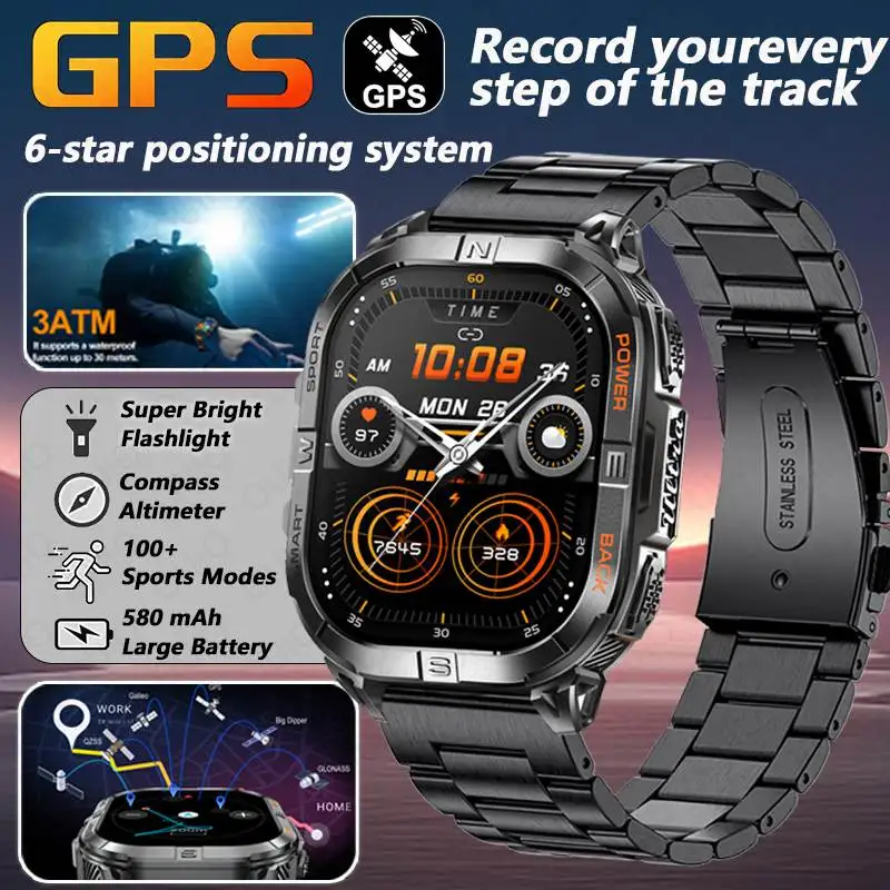 

2025 New 580MAH SmartWatch Men 6 Star GPS Positioning Altimeter Barometer Compass 2.13-inch 3ATM Waterproof 100+Sport SmartWatch