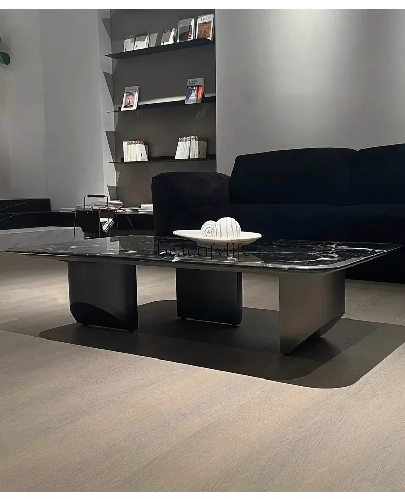 

yj32 Light luxury minimalist rectangular round stainless steel high-end modern natural stone coffee table