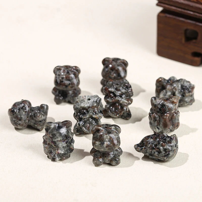 1 Pc Natural Stone Yooperlite Carved Bead With Hole Cartoon Bear For Jewelry Making Diy Necklace Bracelet Accessory Pendant