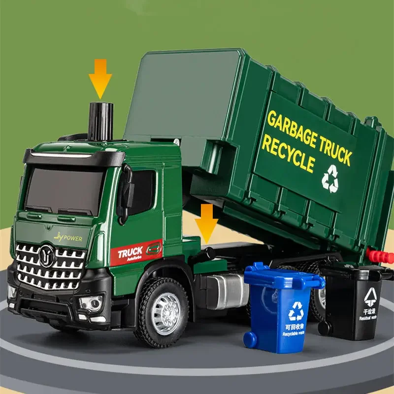 

1/50City Garbage Truck Car Model Diecast Metal Pneumatic Control Garbage Sorting Sanitation Vehicles Kids Toy Collectibles Gift