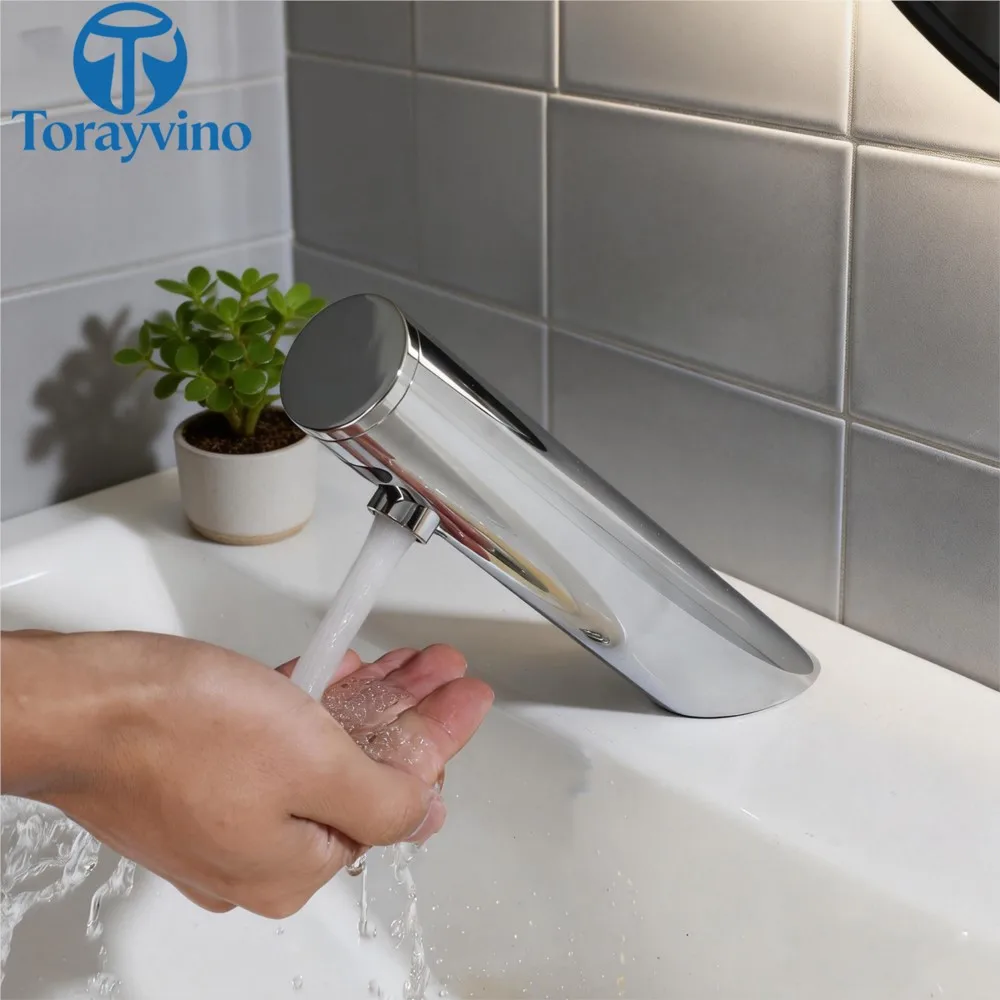 

Torayvino Bathroom Faucet Touchless Automatic Sensor Basin Faucets Brass Smart Sink Waterfall Spout Cold Water Mixer Tap