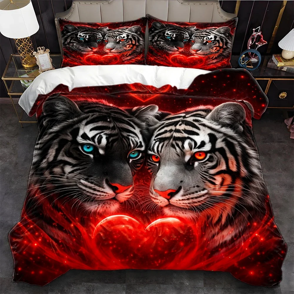 Romantic Love Heart Double Tiger Duvet Cover Set Multi Size Quilt Cover Queen Size Bedroom Bedding Decoration Machine Washable Adult Boy Girl Bedroom